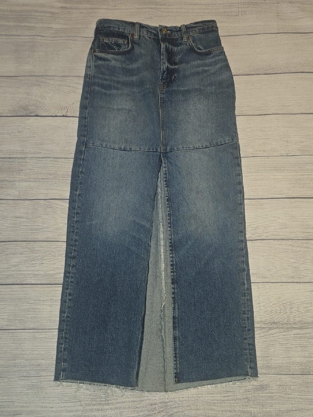 Reformation Tazz Maxi Denim Skirt Medium Wash Size 24 NWOT